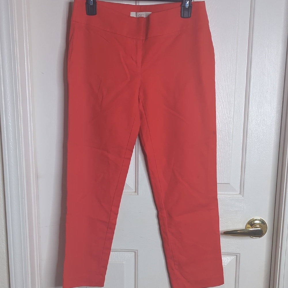 LOFT Red Straight Leg Ankle Pants Size 2 Career Chic